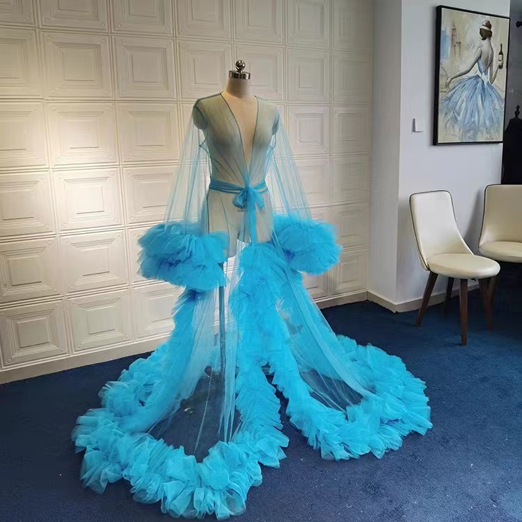 AliExpress hot selling new single mesh cardigan shawl bride wedding morning gown studio pregnant mother art photo cloak