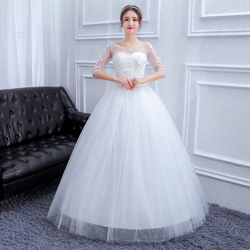 One shoulder plus size wedding dress 2025 new bride's wedding dress studio white gauze looks thin and fat, with even sleeves