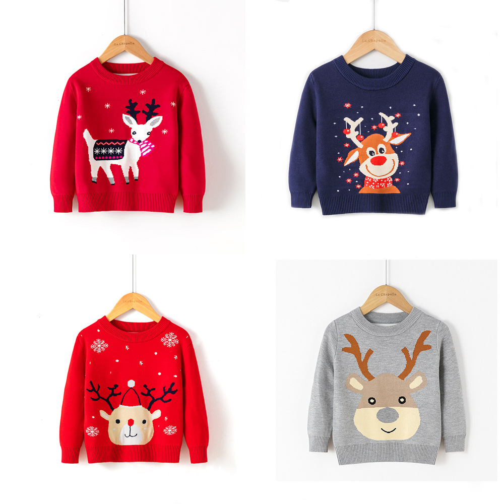 Wholesale of boys' cartoon base pullovers, girls' round neck Christmas sweaters, children's Korean version, European and American children's clothing from manufacturers