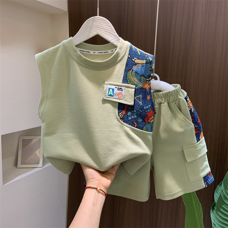 Children's clothing boys' summer outfit set 2025 new stylish children's vest boys' baby summer sleeveless thin clothes