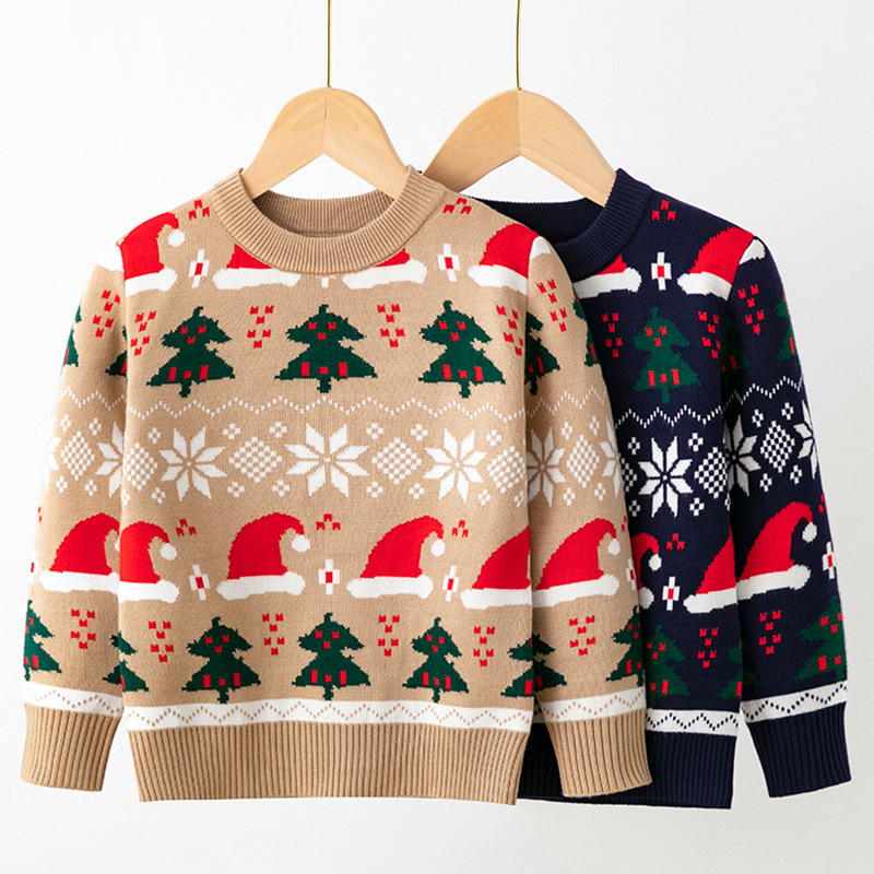 European and American autumn and winter new children's pullover sweaters, Christmas hats, girls' and babies' base knitted sweaters, in stock direct sales