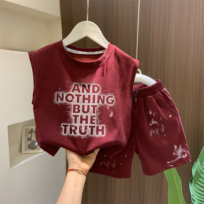 Children's clothing boys' summer suit 2025 new stylish children's vest shorts two-piece set baby summer clothes thin