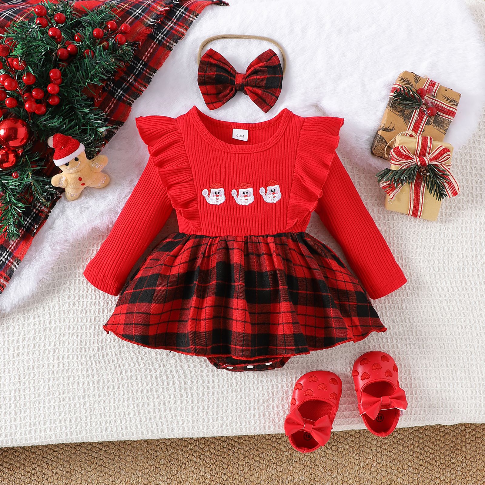 Cross border children's clothing for girls and babies, Santa Claus red long sleeved jumpsuit