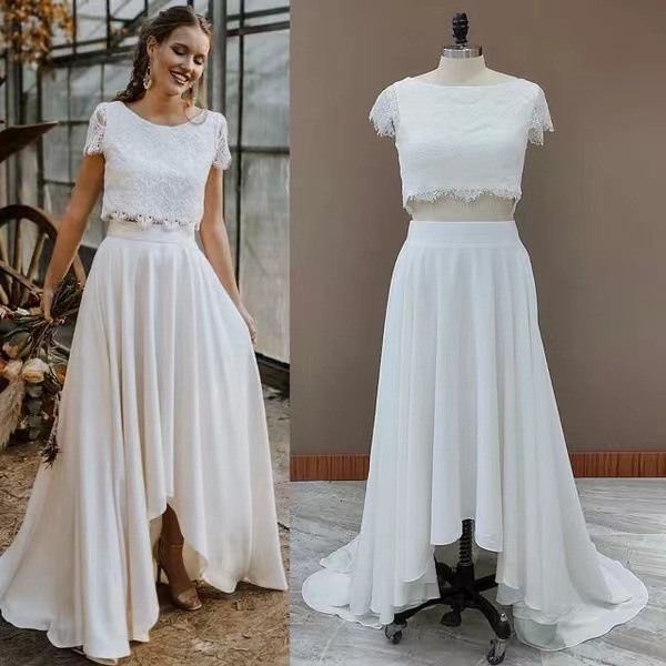 Cross border foreign trade bag shoulder slimming two-piece set lace wedding dress satin back slit personalized travel photography texture light wedding dress