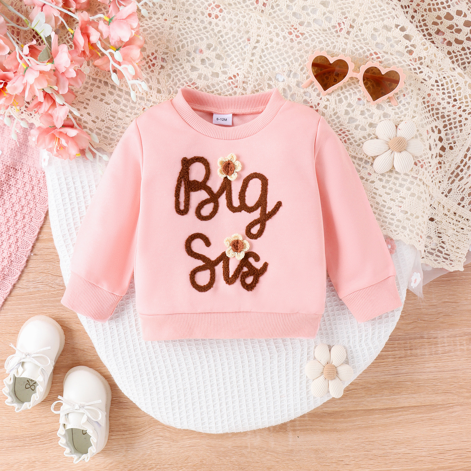 Foshan Foreign Trade Children's Clothing Girls' Hoodies Spring and Autumn Long Sleeves Pink Sweet Flower Hoodies Girls' Baby Tops