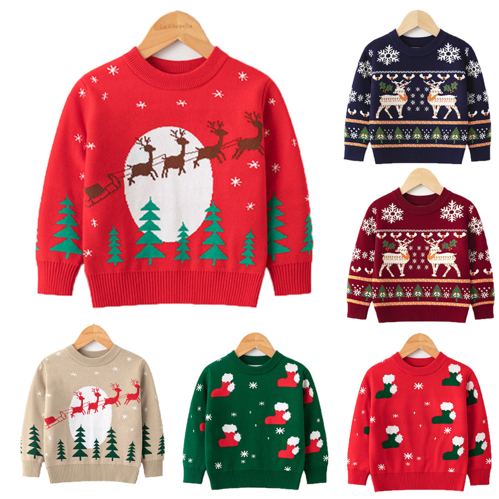 Amazon's popular children's new Christmas reindeer sweater, European and American style autumn and winter men's and women's baby knitted sweater