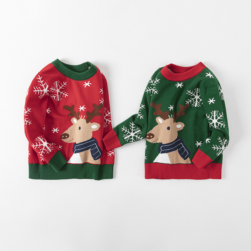 New Foreign Trade New Year's Clothing 2022 Children's Hoodie Knitted Boys' and Girls' Christmas Sweater One Piece Hair Collection