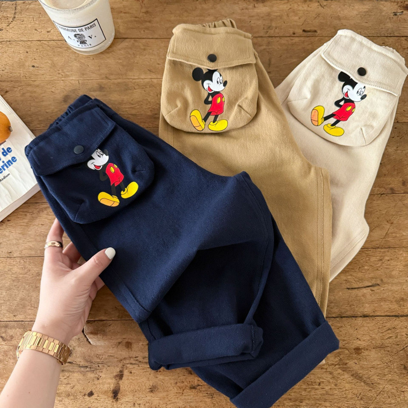 Children's pants 2025 autumn boys' cartoon printed cotton pants, baby's big pocket casual straight leg pants trendy