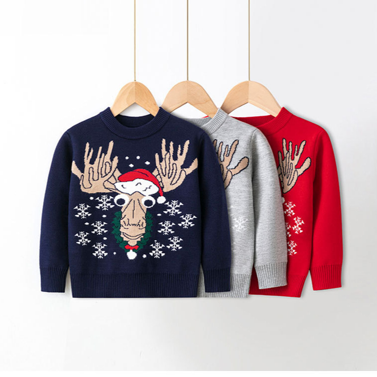 European and American children's clothing autumn and winter children's cartoon Christmas sweater, boys' and babies' pullover knitted sweater, in stock direct sales