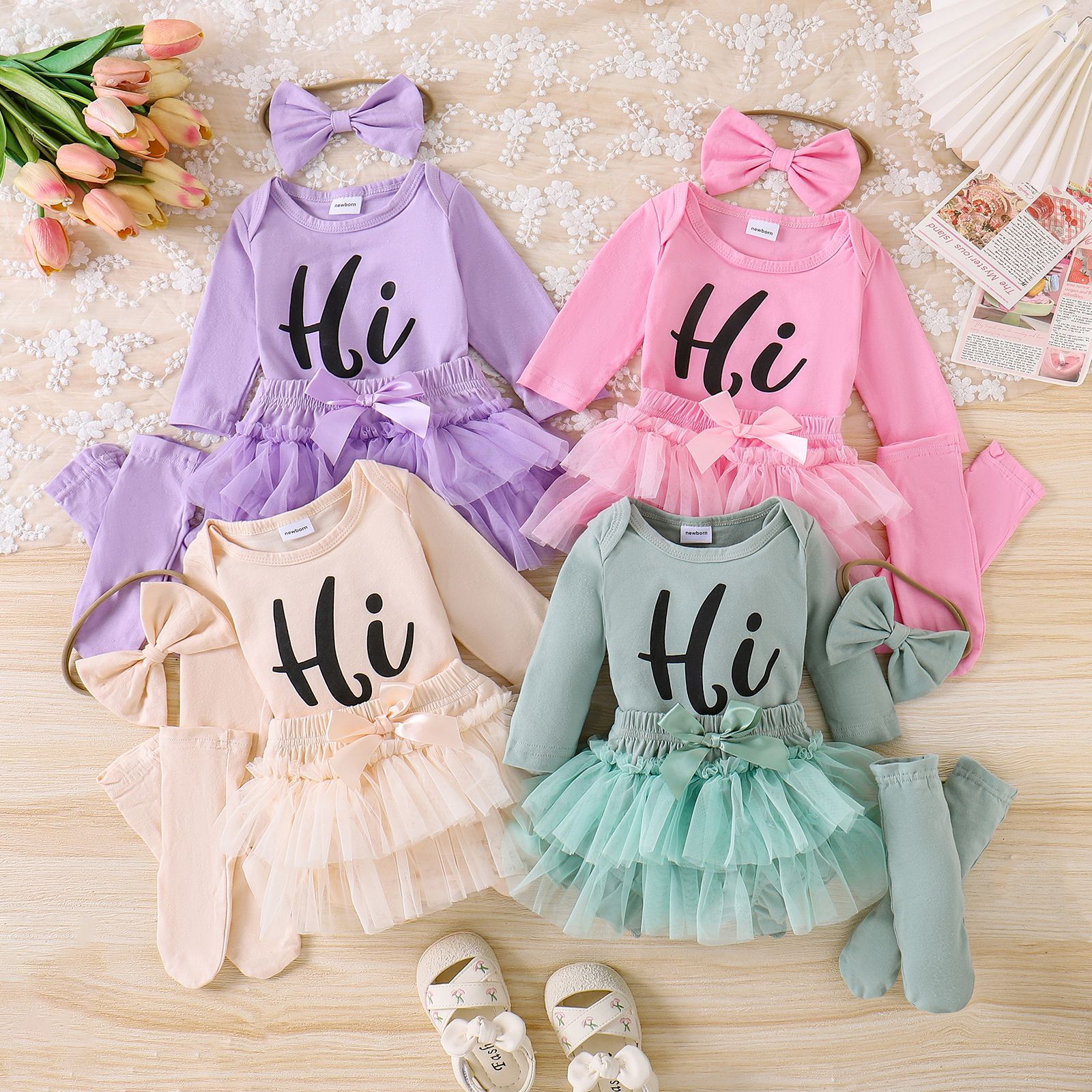 Foreign trade children's clothing cute princess baby girl letter printed long sleeved Ha Yi mesh Ha pants set