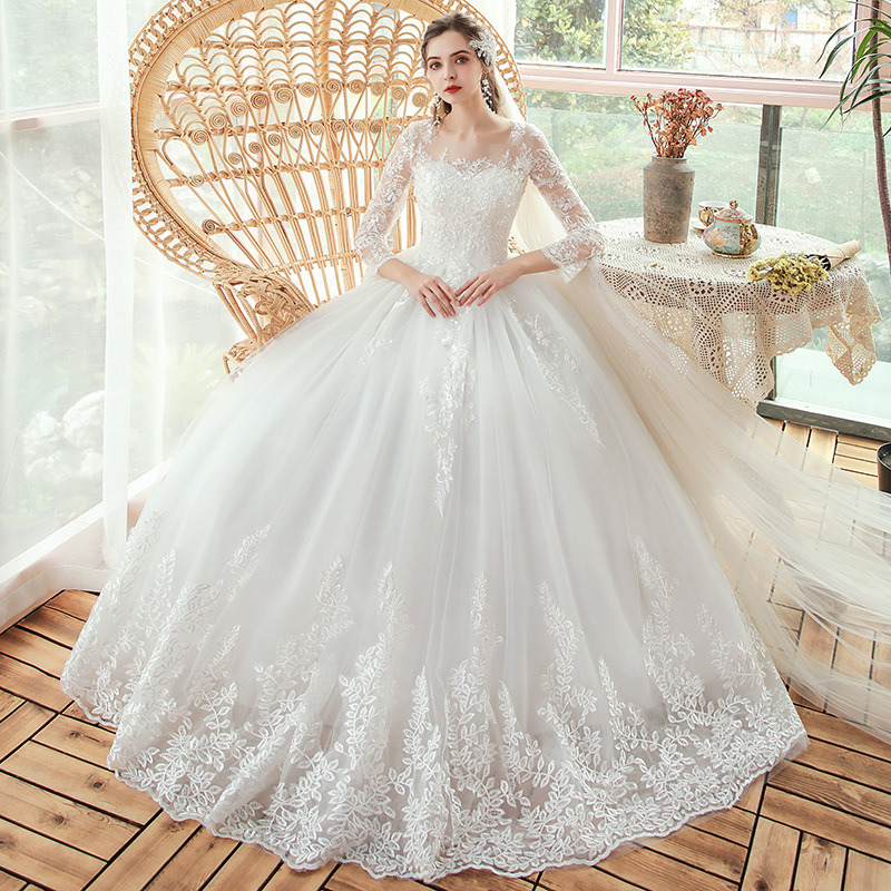Korean style wedding dress 2025 new bride Sen style one shoulder long sleeved super fairy dream dress light princess gauze dress spring and winter