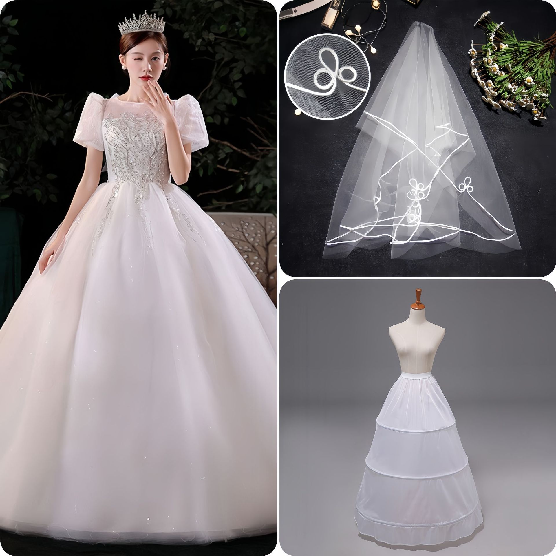 Light wedding dress with mid sleeves, 2025 summer bride, petite woman, French style simple and neat, ready to go out, gauze travel, wedding photography Light wedding dress with mid sleeves, 2025 summer bride, petite woman, French style simple and neat, ready to go out, gauze travel, wedding photography