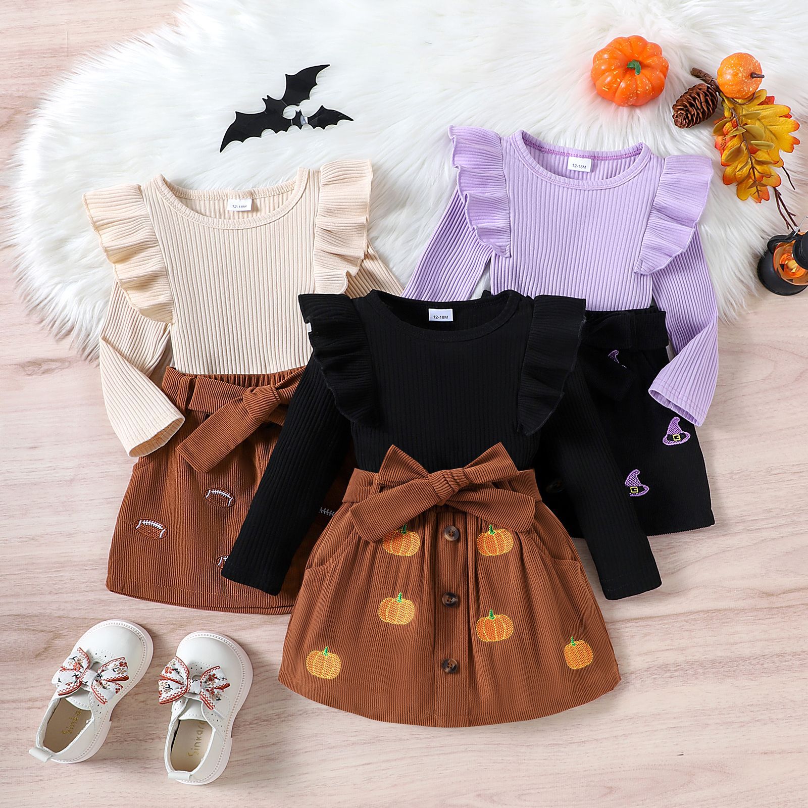 Foreign trade children's clothing for spring and autumn, simple and casual, girls' long sleeved shirt with pit stripe, paired with printed short skirt set