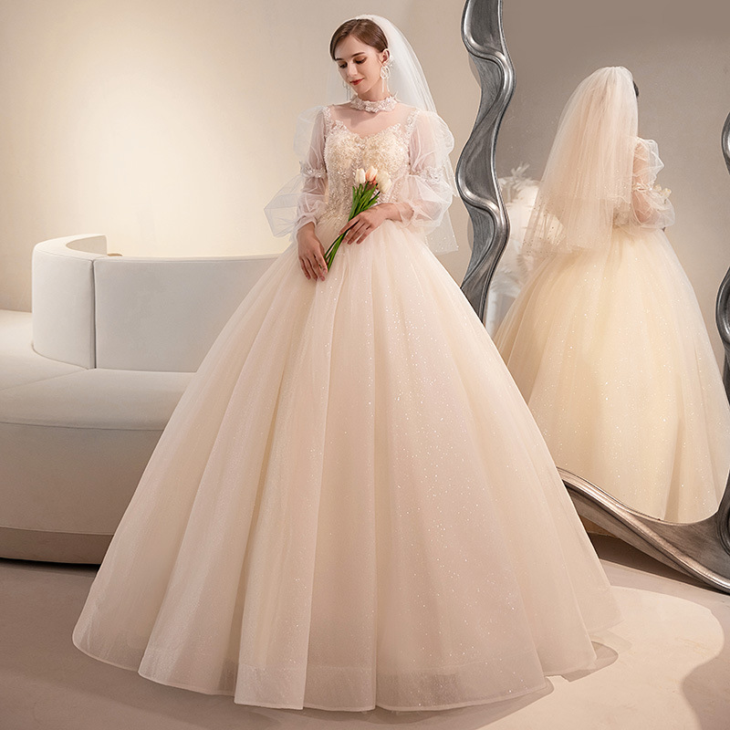 Korean Wedding Dress 2024 Bridal Sen Series One Shoulder Female French Zipper V-neck Heavy Industry Small and Light Starry Sky Wedding Dress Korean Wedding Dress 2024 Bridal Sen Series One Shoulder Female French Zipper V-neck Heavy Industry Small and Light Starry Sky Wedding Dress