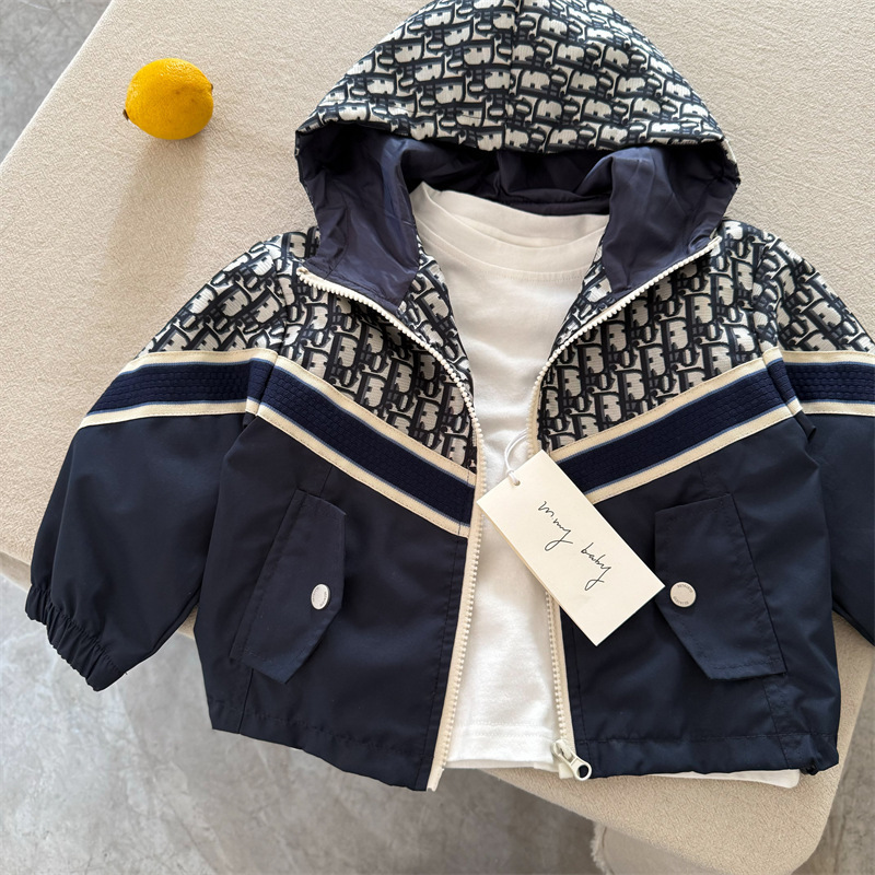 Children's letter jacket men's 2025 autumn new style children's trendy brand cardigan Korean version baby hooded jacket women's fashion