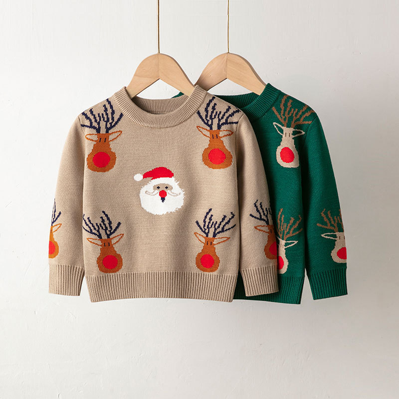 2023 new European and American children's clothing, children's Santa Claus sweater, men's and women's baby autumn and winter pullover base knitted sweater