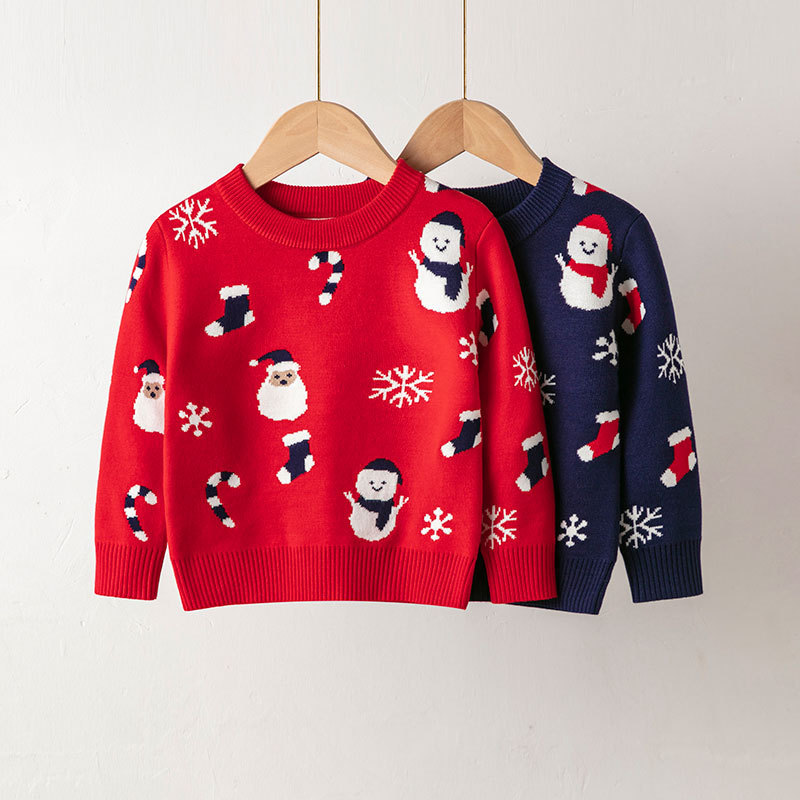 Double layered Christmas sweaters for children in Europe and America, cartoon pullover sweaters for boys and girls in autumn and winter, factory direct sales of knitted sweaters