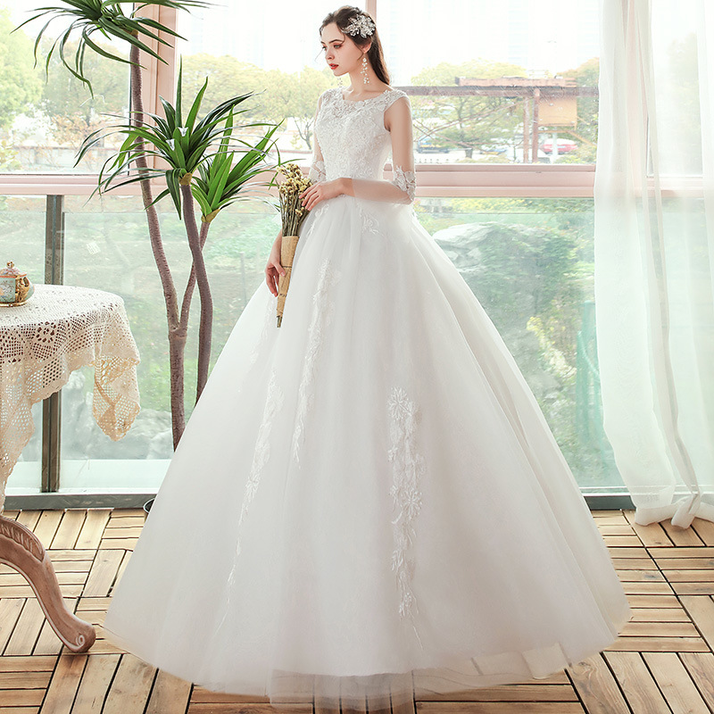 New Wedding Dress 2025 Bridal One Shoulder Lace Floor Size Large Wedding Dress Slimming Mid Sleeve Dreamy Princess Style Dress