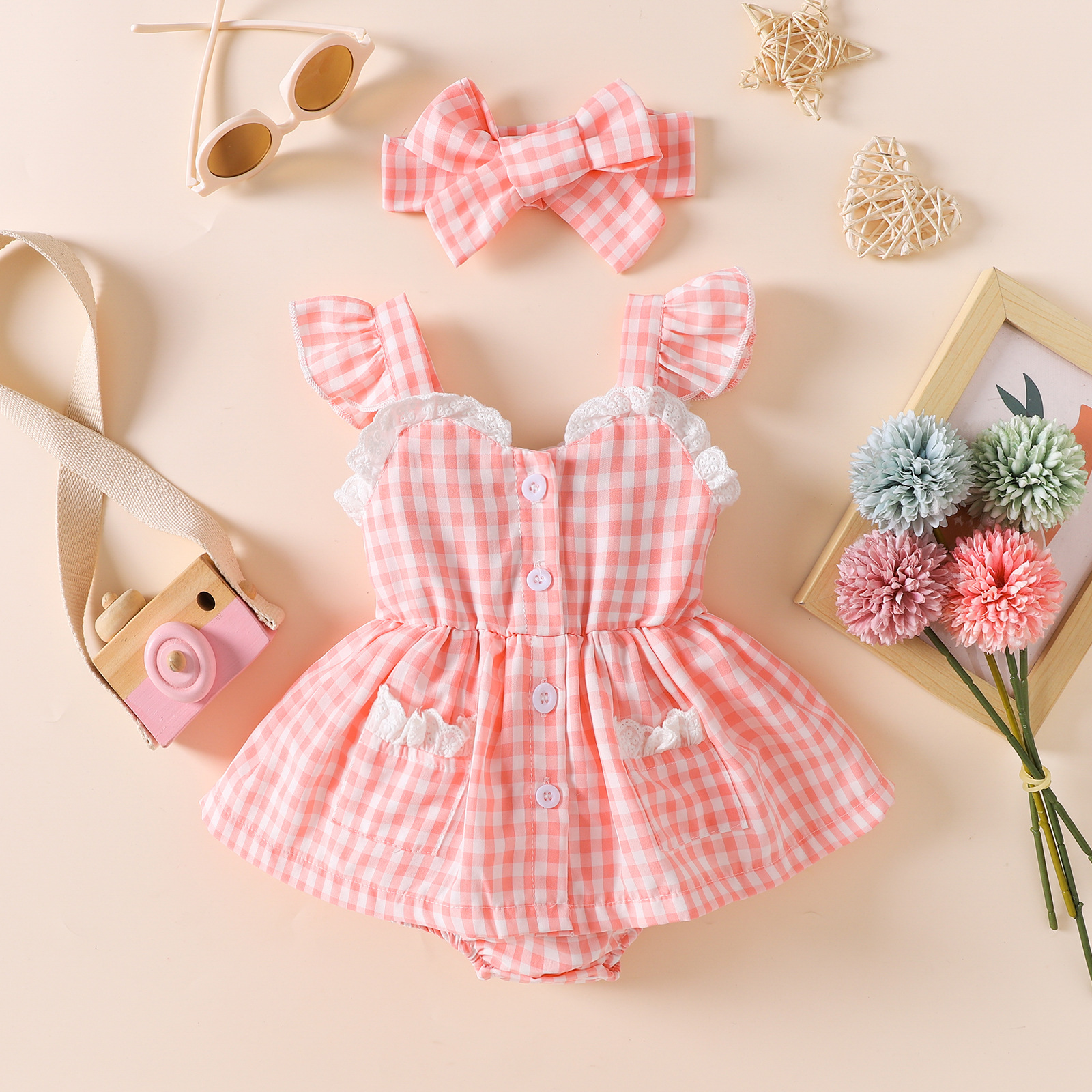 Foreign trade summer children's clothing baby sleeveless bag fart skirt plaid small flying sleeve one-piece dress children's princess dress