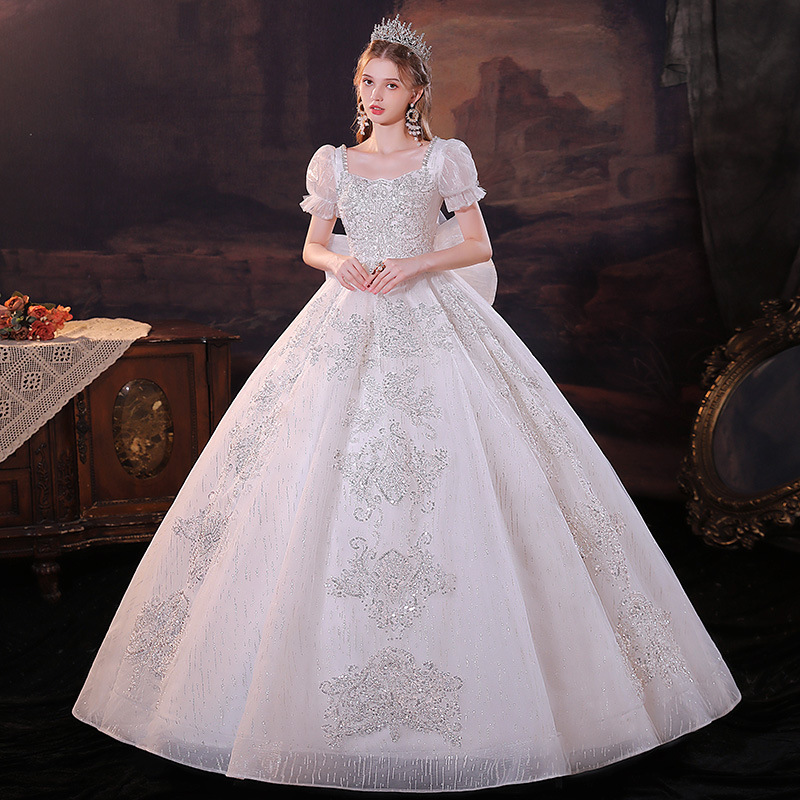 Main plus size wedding dress, bride 2025 new style, big tail, petite woman, French heavy industry temperament, one shoulder palace