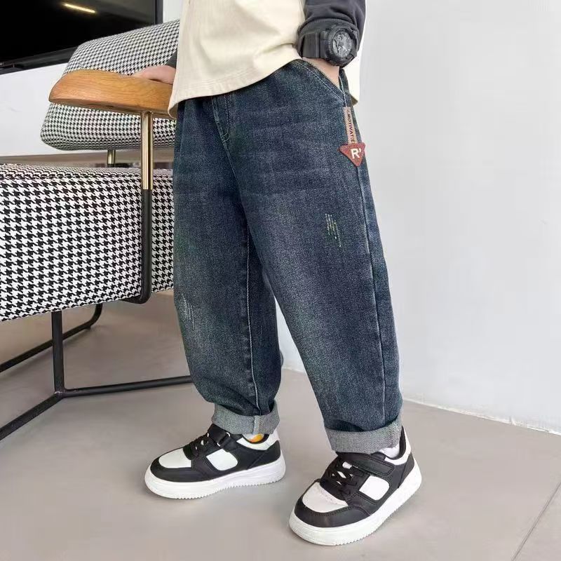 Boys' jeans, spring and autumn styles, handsome and trendy, boys' personalized pants, Korean version, western-style, and fashionable jeans for children
