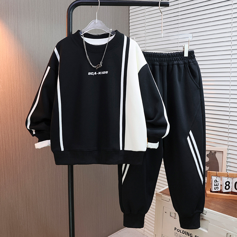 Boys' autumn outfit set 2025 new item Zhongda children's spring outfit spring and autumn hoodie handsome color blocked two-piece set