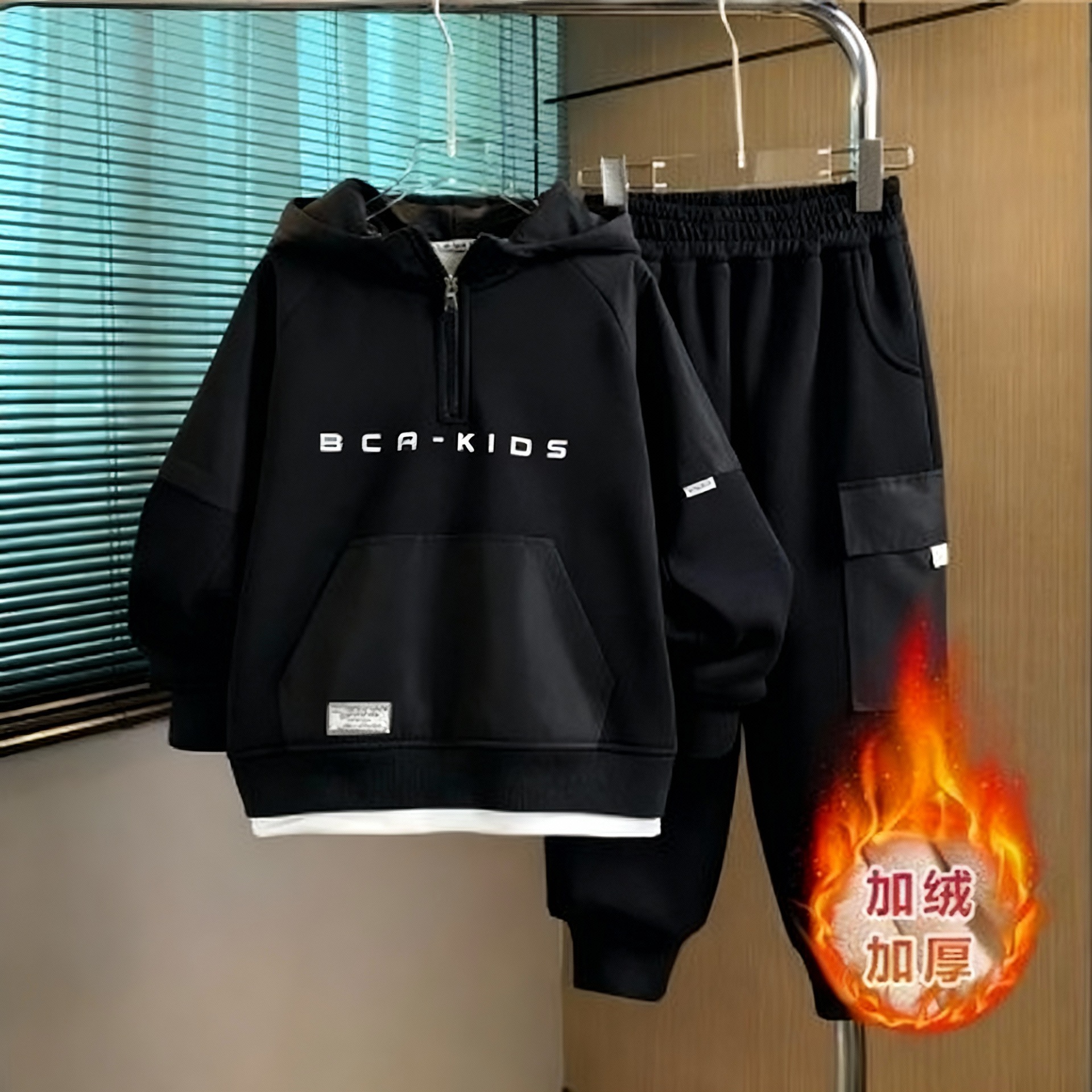 Children's clothing boys' set winter 2025 new style loose casual jacket for big children, children's velvet two-piece set