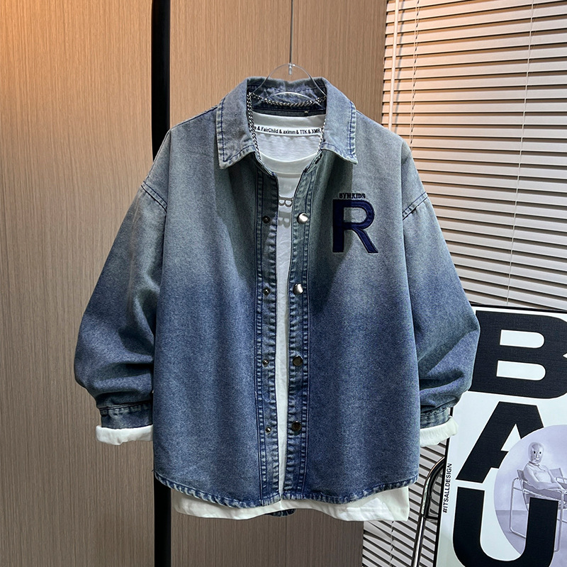 Boys' spring denim shirt jacket 2025 new outfit for children, middle-aged and older children, Korean version shirt for outerwear, trendy outfit