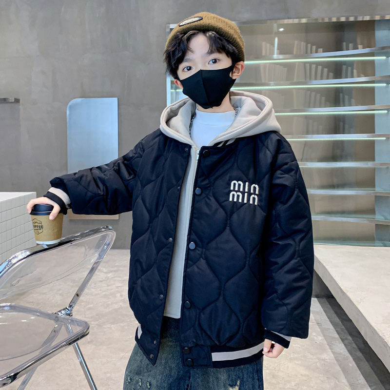 Boys' cotton jacket for winter 2025, new style for children's cotton jacket, medium and large children's winter jacket, boys' thick padded jacket with added fleece and cotton jacket