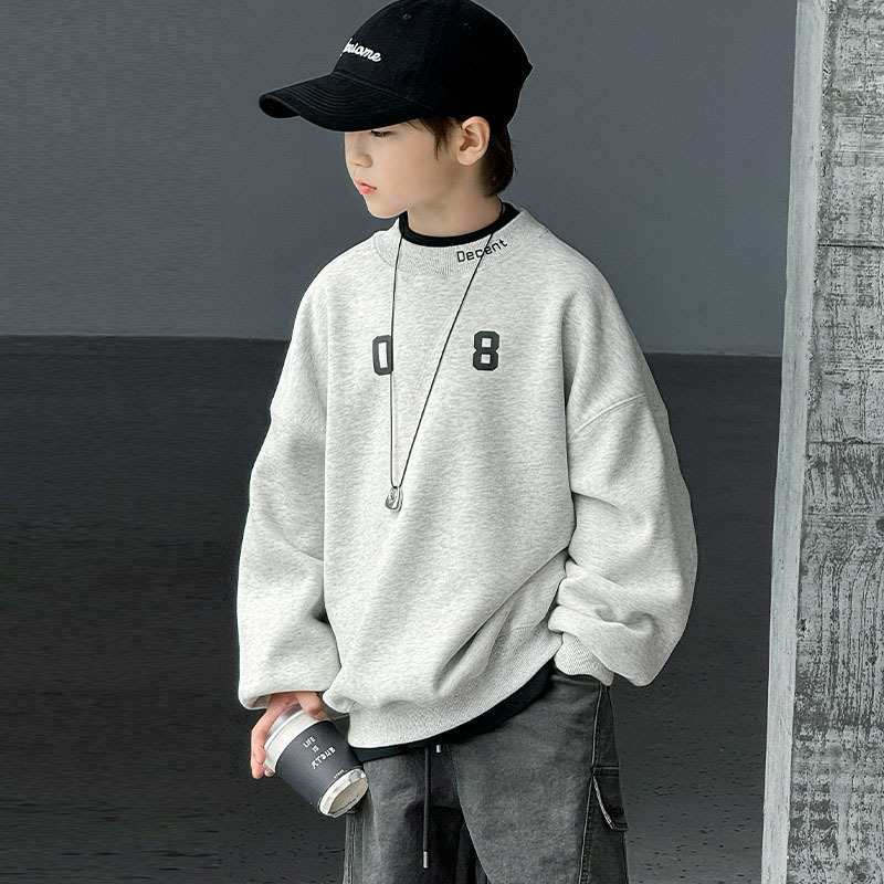2025 Autumn/Winter New Boys' Hoodie with Velvet, Medium to Large Size, Handsome Winter Top, Thick Bottom, Outer Clothing
