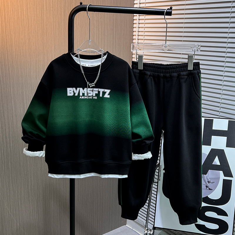 Children's Spring Leisure Set 2025 New Style for Middle and Large sized Children and Boys in Spring and Autumn, Handsome, Fashionable, Loose Two piece Set for Outer Wear