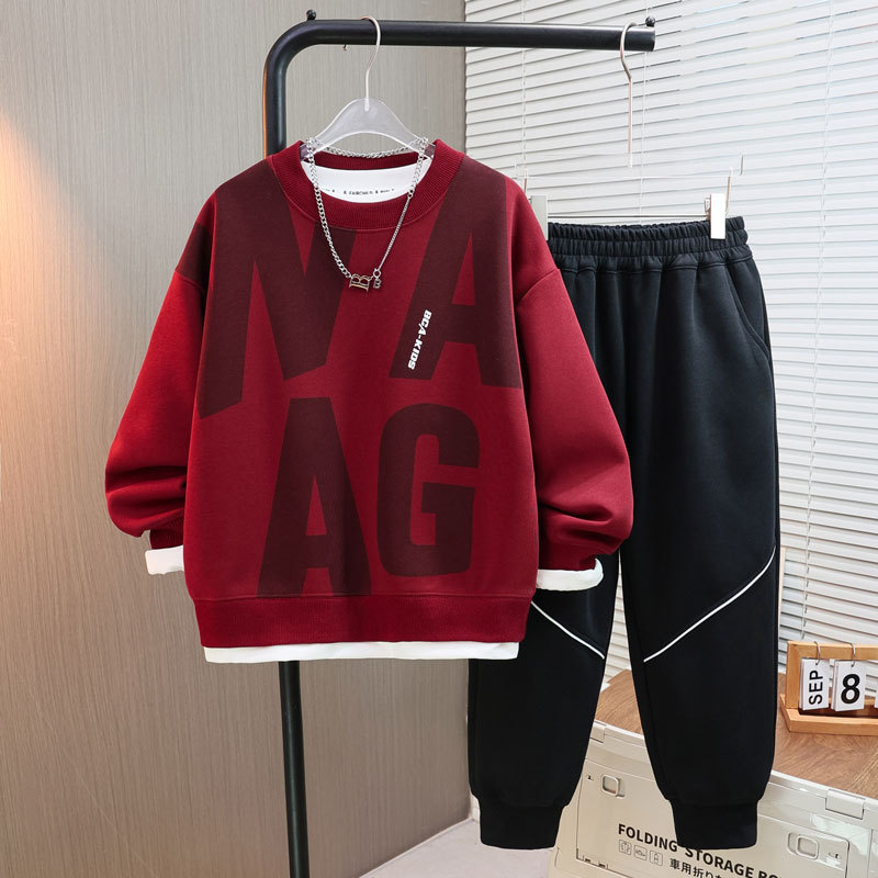 Boys' Autumn Set 2025 New Style Children's Spring and Autumn Handsome Boys' Sportswear Mid to Large Children's Autumn Set Two Piece