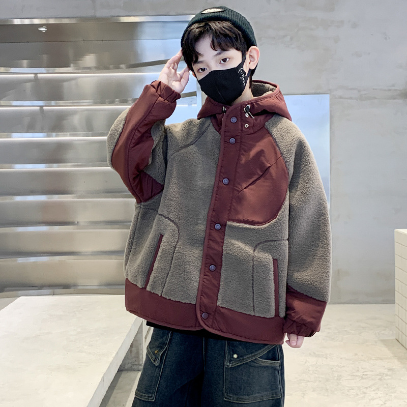 Boys' fuzzy sweater autumn and winter clothing 2025 new style, large children's western-style thick coat, children's cotton jacket wholesale trend