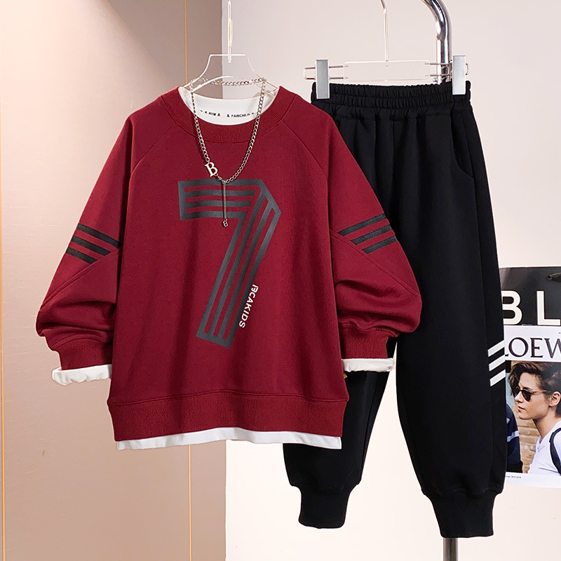 Boys' new autumn hoodie set 2025 children's loose casual pants two-piece set, medium and large children's fashionable and stylish children's clothing