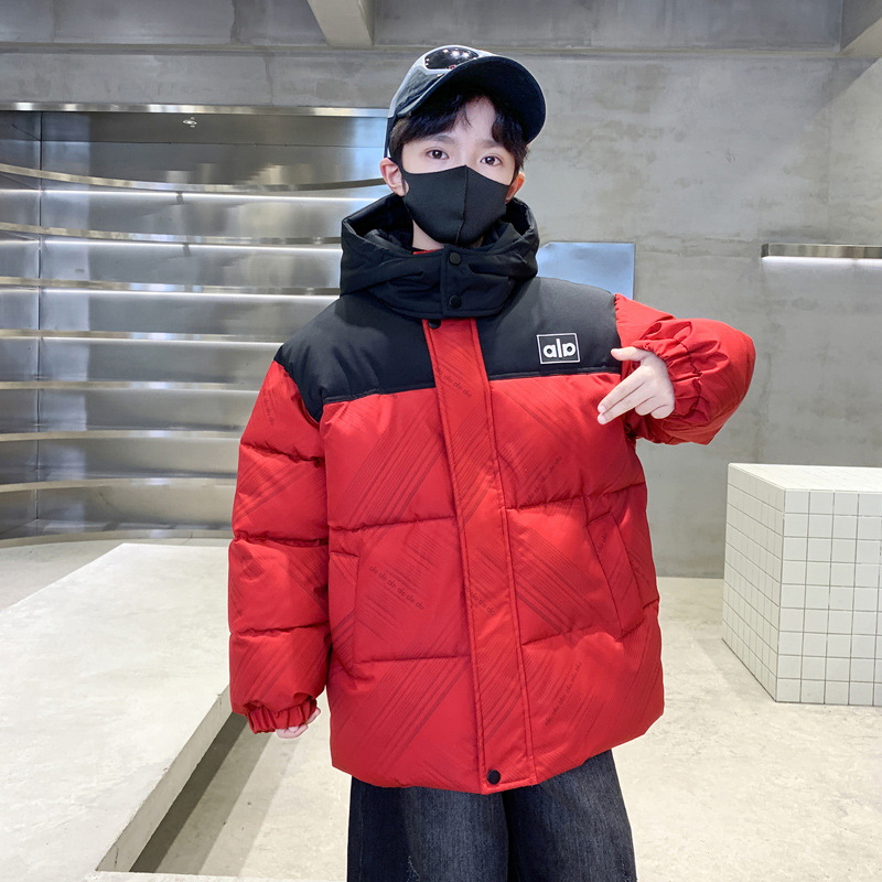 Boys' Winter Coat with Velvet, 2025 Autumn/Winter New Style Handsome Cotton Coat, Children's Joyful Red Coat, Thickened Cotton Coat