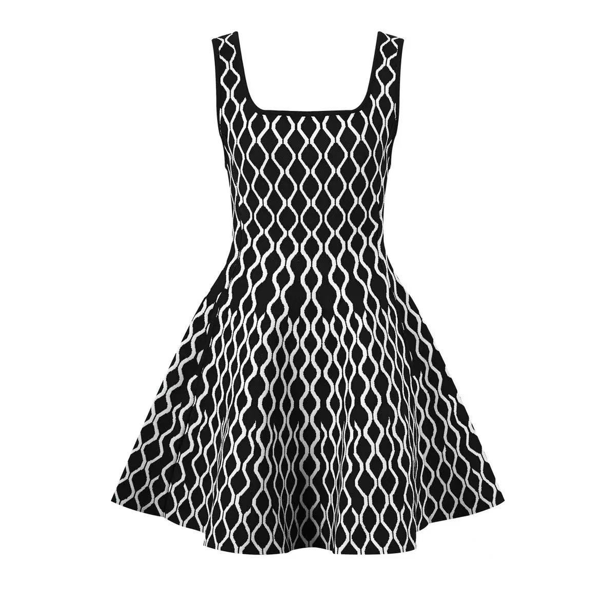 2026 Spring/Summer New Design: Water Ripple Contrast Color, Waist Shrinking, Slim Fashion Strap Dress, Small and Tall