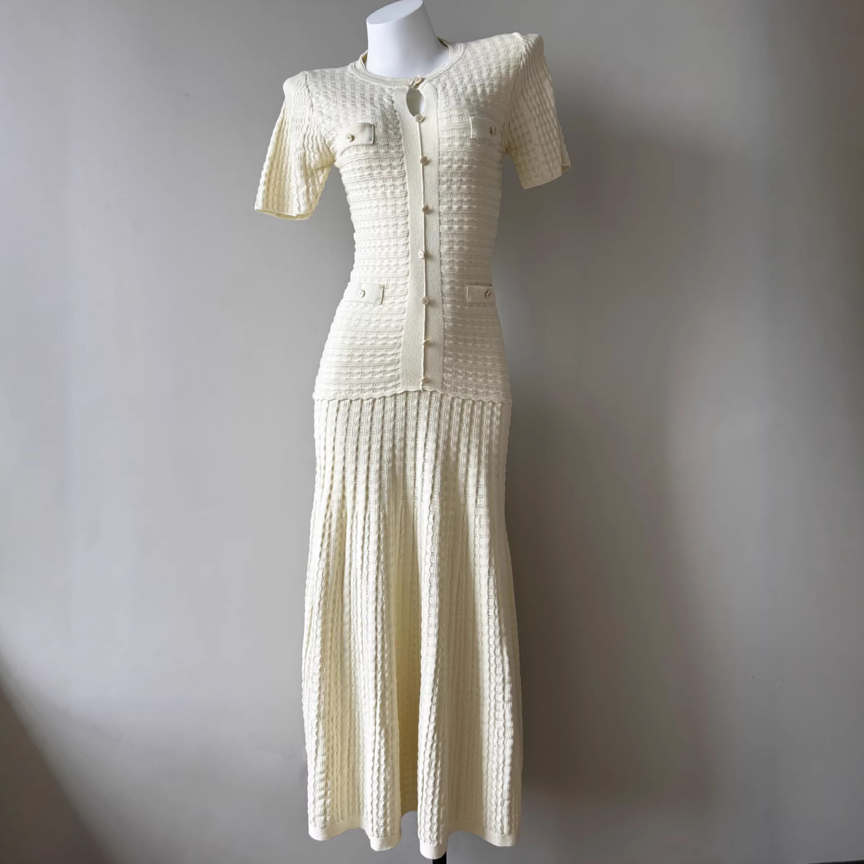 2026 New European and American Amazon Cross border Foreign Trade Women's Clothing Small Fragrant Style Short Sleeve Slimming Elegant Hollow Dress