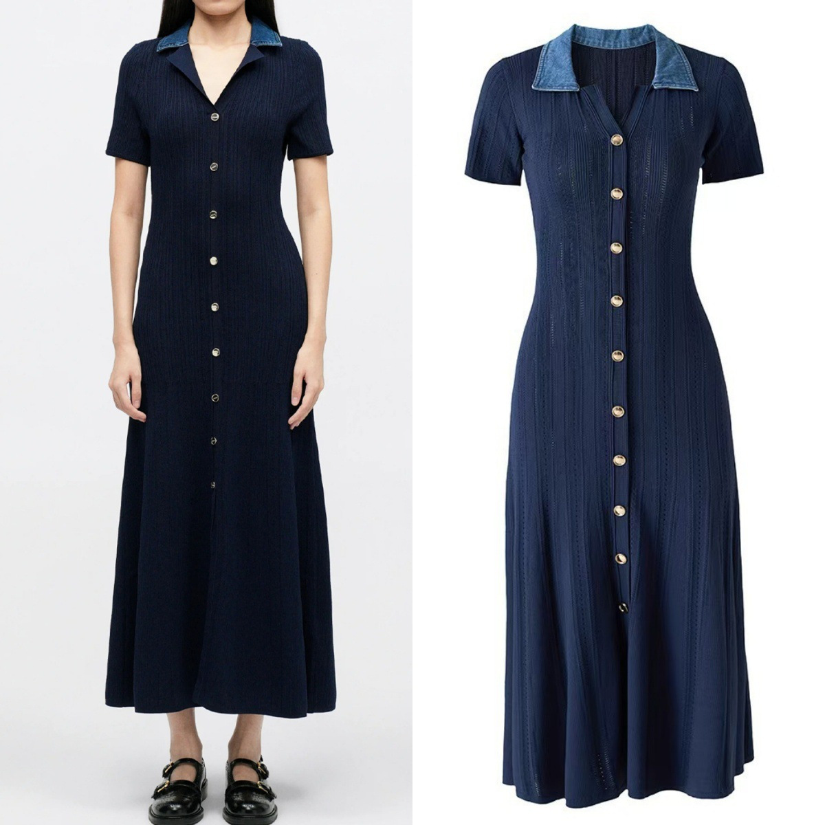 Cross border denim fashion casual splicing POLOa character skirt 2026 summer waist slimming women's short sleeved dress