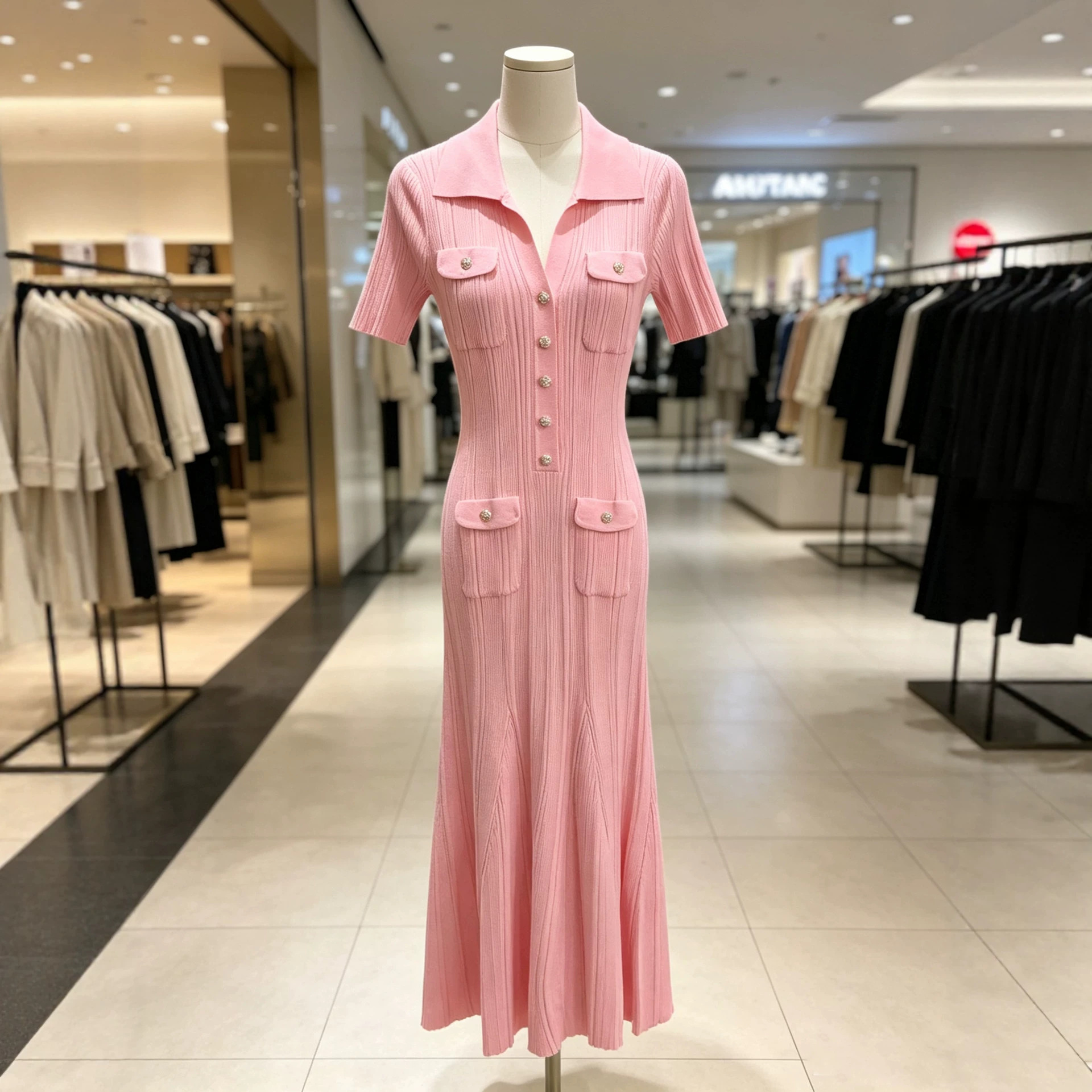 New Cross border Foreign Trade French Short Sleeve Slimming and Elegant Style Flip Polo Collar Slimming Knitted Dress