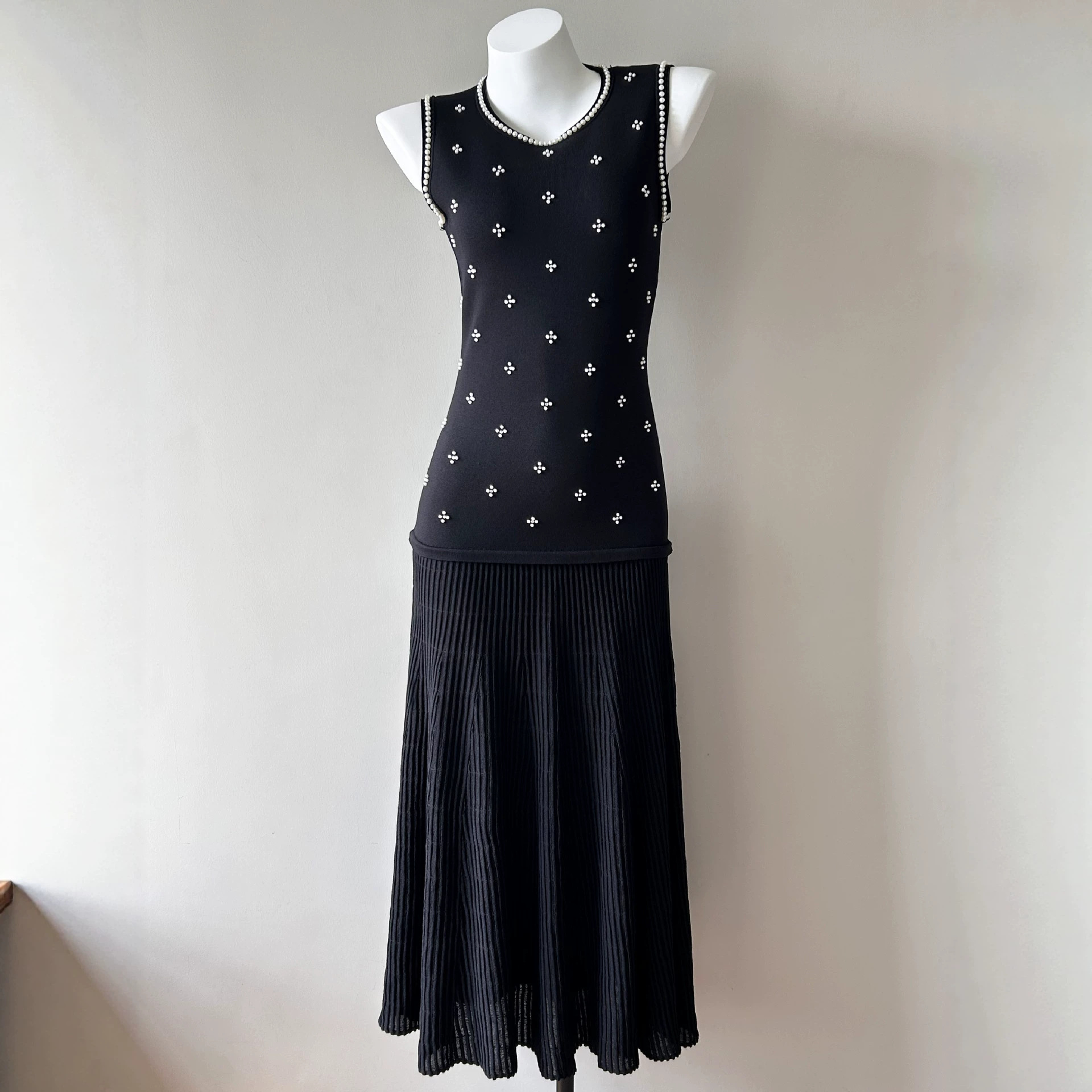 2026 Spring/Summer New Style Pit Strip Light Luxury French Contrast Diamond Decorative Long Splicing Skirt Sleeveless Dress