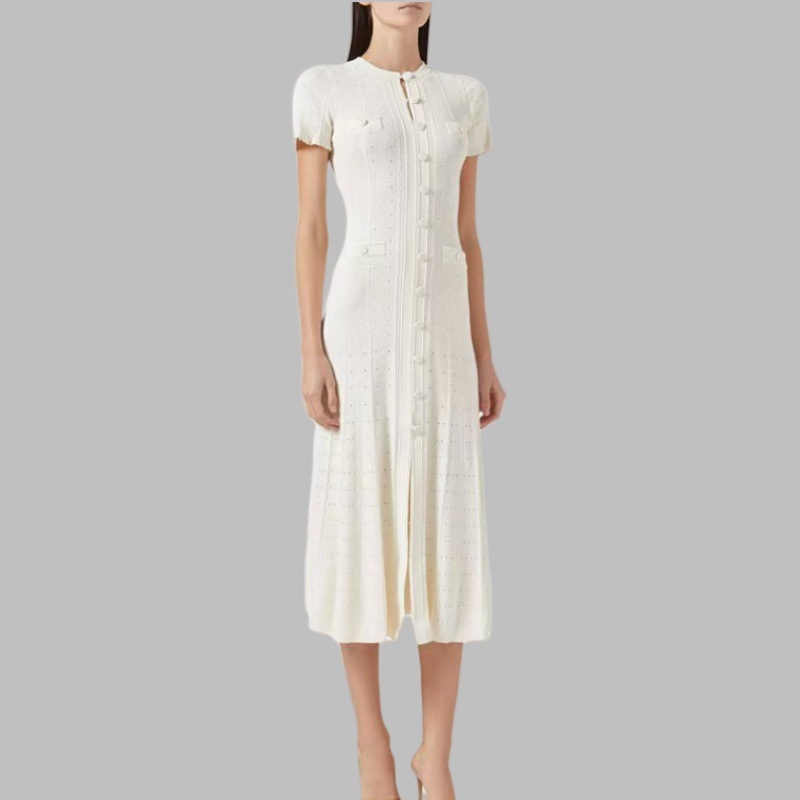 Foreign trade S small fragrant style hollow out fungus lace sleeves slim fit and slimming knitted dress small fragrant style dress