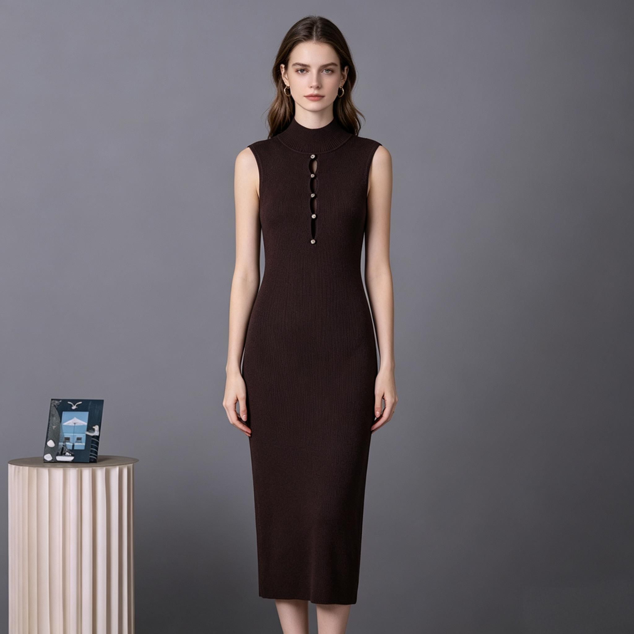 European and American Cross border Women's 2026 New Summer Sexy Hollow Knitted Sleeveless Round Neck Slimming Knitted Dress for Women European and American Cross border Women's 2026 New Summer Sexy Hollow Knitted Sleeveless Round Neck Slimming Knitted Dress for Women