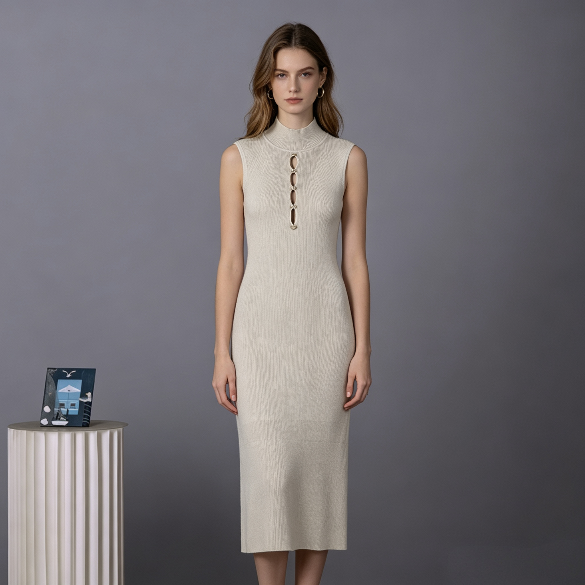 European and American Cross border Women's 2026 New Summer Sexy Hollow Knitted Sleeveless Round Neck Slimming Knitted Dress for Women