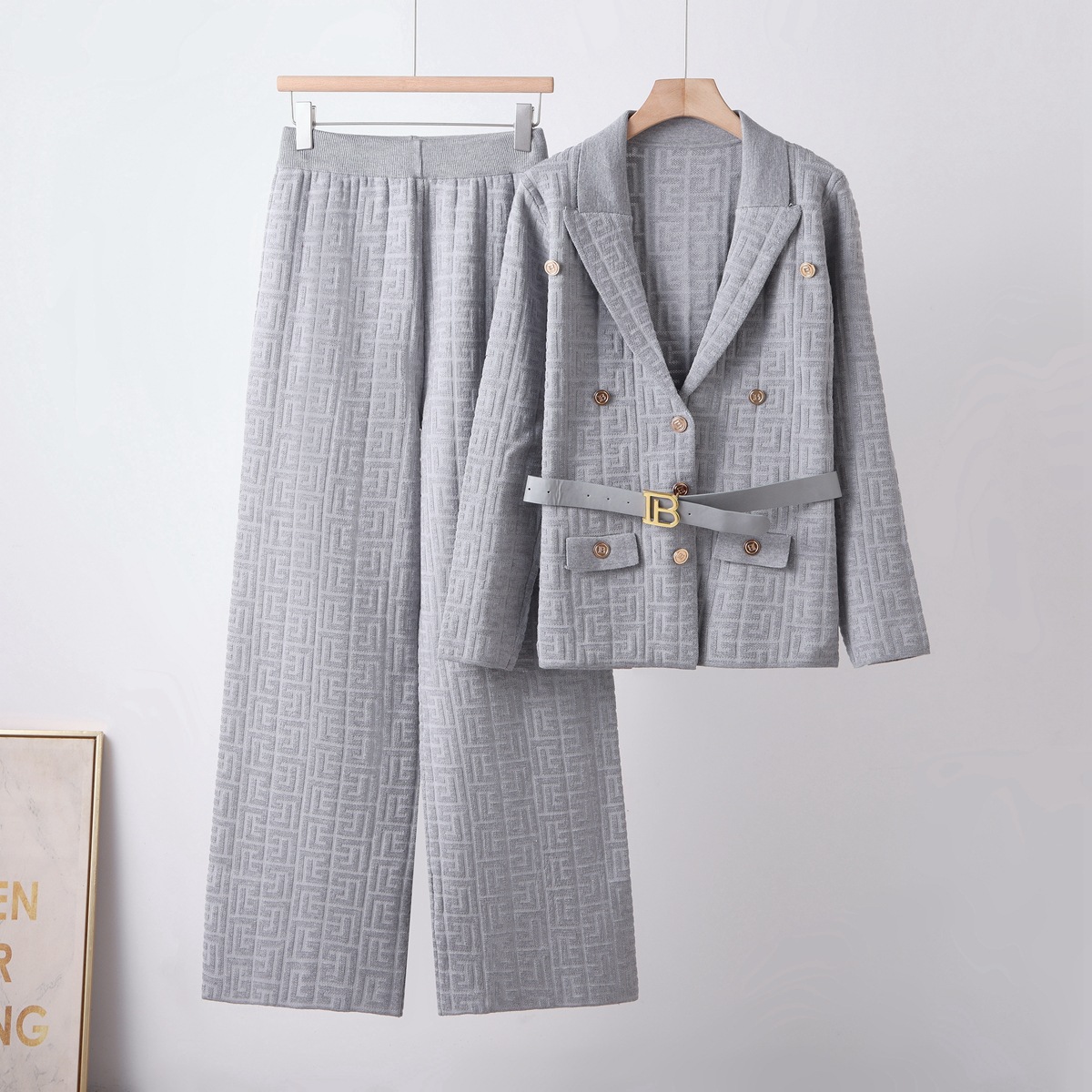 European and American style professional suit collar jacket fashion suit, women's spring and autumn high-end feeling, slimming knit hip hugging skirt two-piece set European and American style professional suit collar jacket fashion suit, women's spring and autumn high-end feeling, slimming knit hip hugging skirt two-piece set