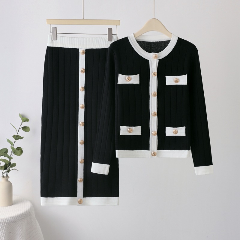 French temperament, socialite, high-end feeling, autumn set skirt, half skirt, knitted cardigan two-piece set dress, women's spring and autumn French temperament, socialite, high-end feeling, autumn set skirt, half skirt, knitted cardigan two-piece set dress, women's spring and autumn