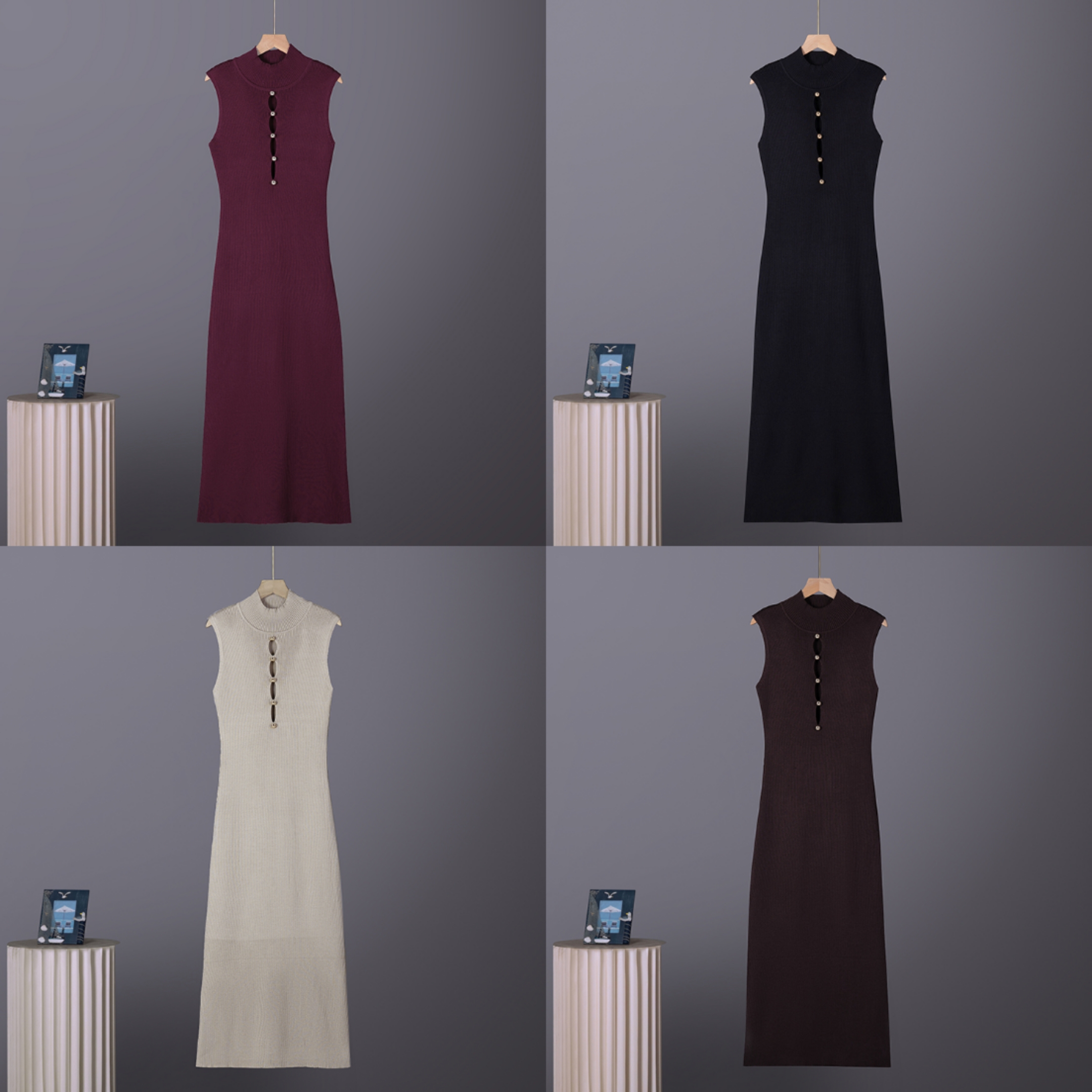 European and American Cross border Women's 2026 New Summer Sexy Hollow Knitted Sleeveless Round Neck Slimming Knitted Dress for Women European and American Cross border Women's 2026 New Summer Sexy Hollow Knitted Sleeveless Round Neck Slimming Knitted Dress for Women