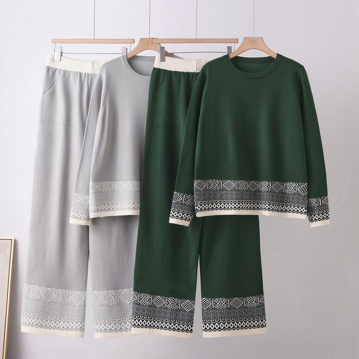 2026 European Station Small Fragrant Style Retro Fashion Casual Top Wide Leg Pants Knitted Two Piece Set Women's Trendy 2026 European Station Small Fragrant Style Retro Fashion Casual Top Wide Leg Pants Knitted Two Piece Set Women's Trendy