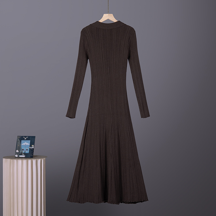 Cross border POLO collar knitted large skirt 2026 European and American slim fit waist mid length skirt women's knitted dress women