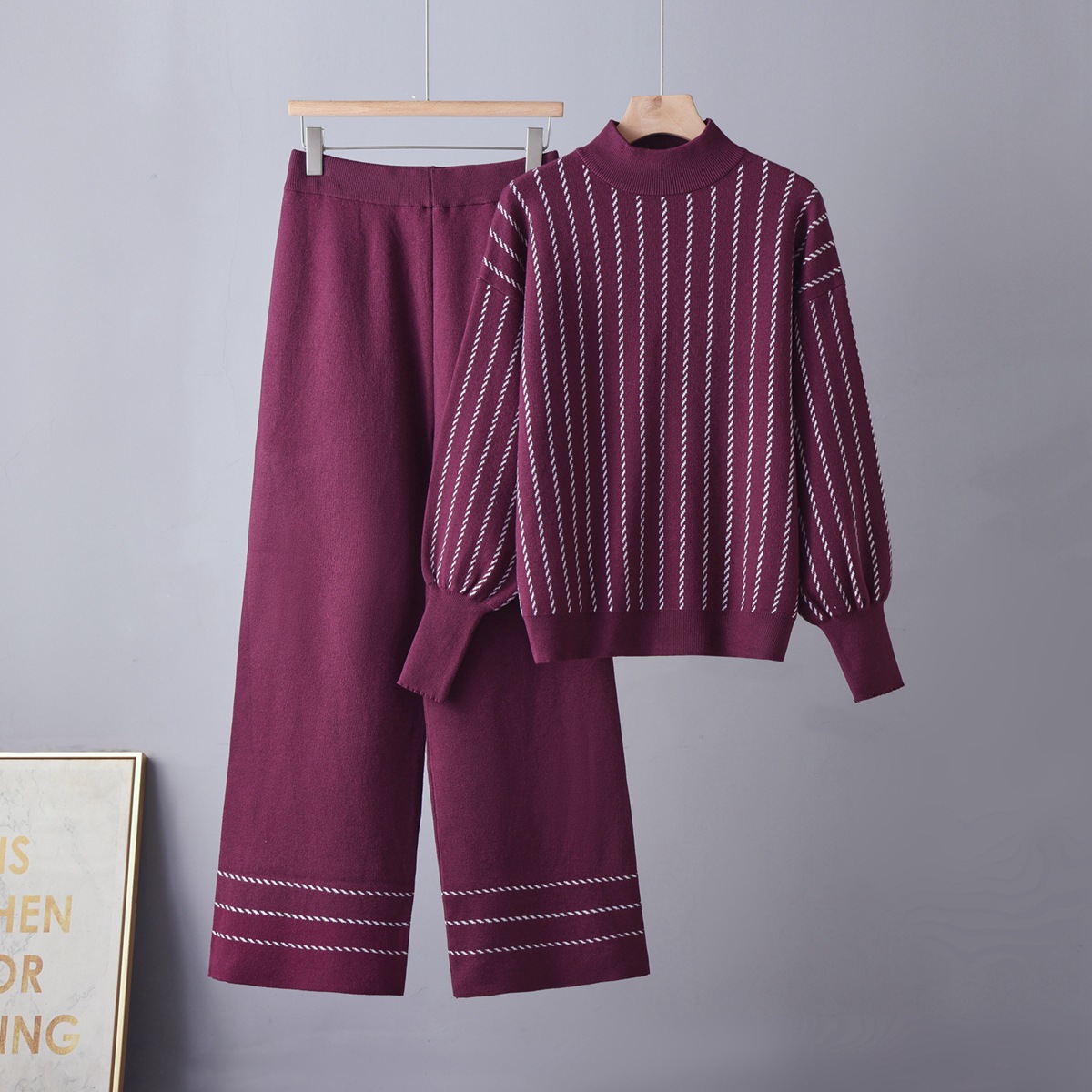 Color blocking bat sleeve needle weaver girl autumn new style fashionable and stylish design, semi high neck pullover splicing top with stripes Color blocking bat sleeve needle weaver girl autumn new style fashionable and stylish design, semi high neck pullover splicing top with stripes