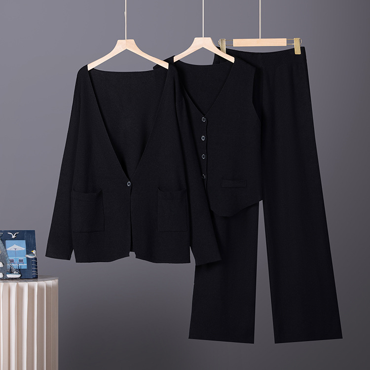 Fashion Knitted Set Women's Autumn/Winter New Style Lazy Style Outerwear Casual Sweater Tank Top Vest Wide Leg Pants 3-Piece Set Fashion Knitted Set Women's Autumn/Winter New Style Lazy Style Outerwear Casual Sweater Tank Top Vest Wide Leg Pants 3-Piece Set